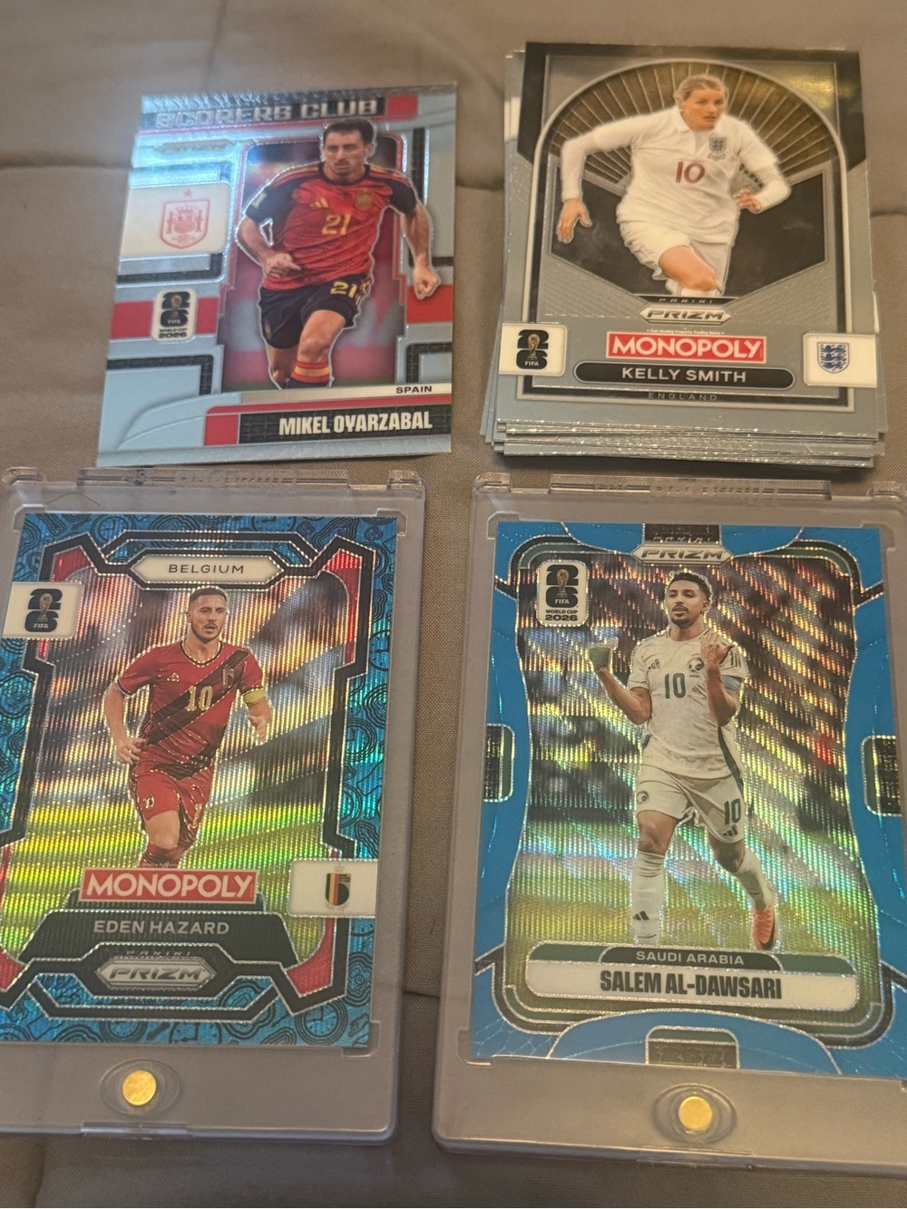 Panini Prizm Soccer Trading Cards - Blue and Red Holographic Set